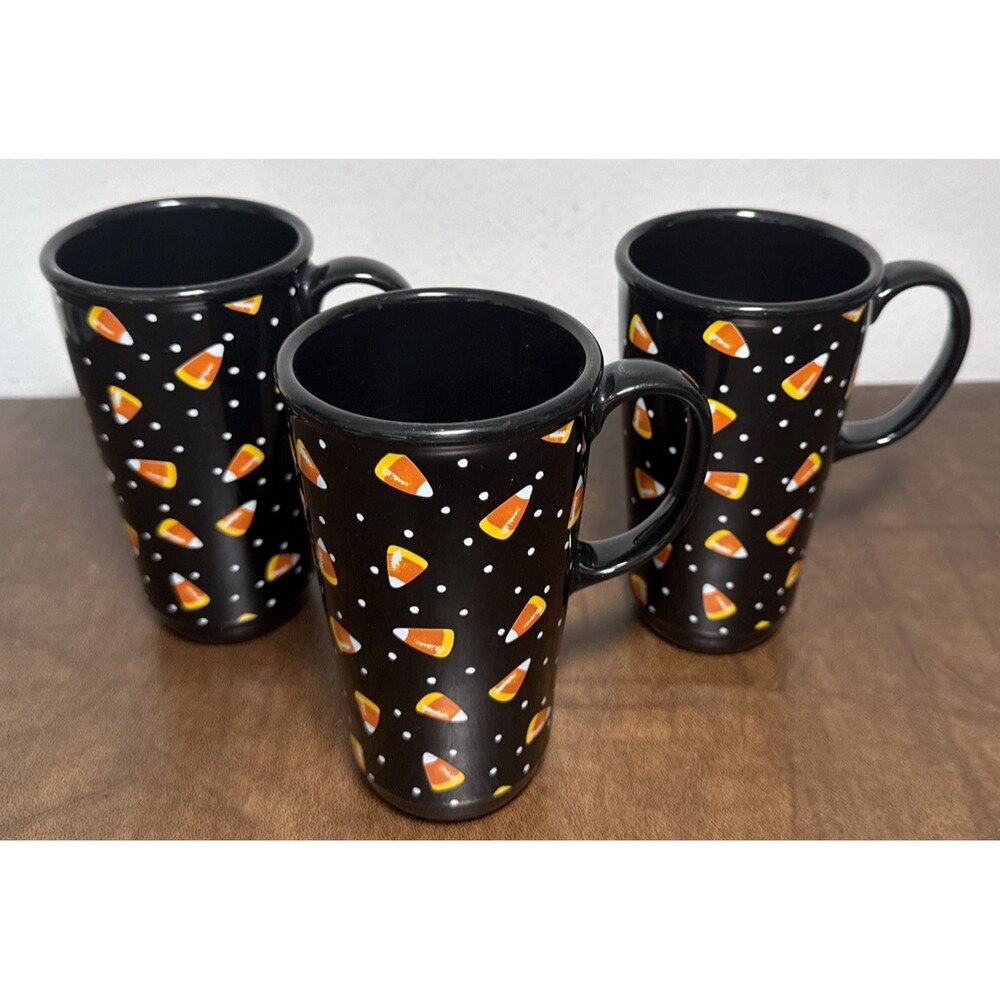 Lot of 3 Longaberger Pottery Candy Corn Tall 6.5" Coffee Mug Travel Cup NO LIDS